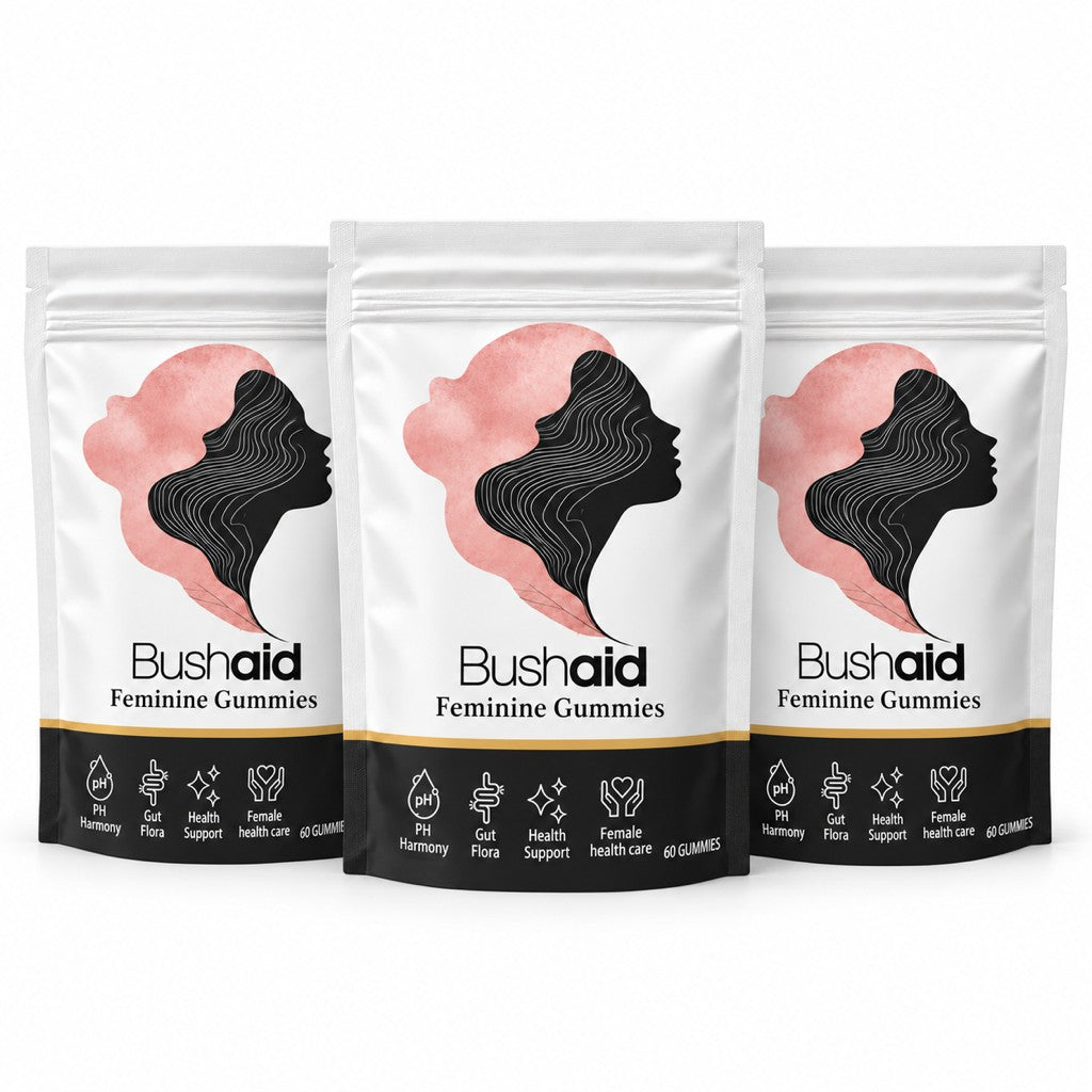 Three pouches of Bushaid Feminine Balance Gummies